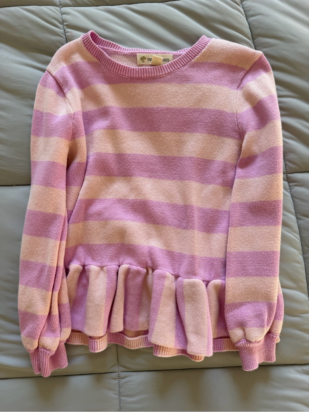 Tucker + Tate Pink and Cream Striped Peplum Sweater